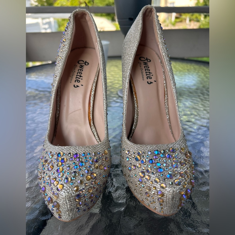 Sweetie’s Gold With Rhinestone Platform Heels, Size 8